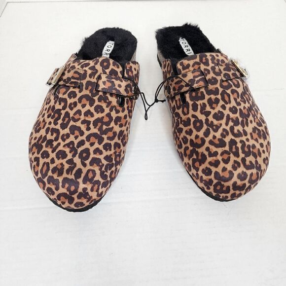 9W Torrid Brown Leopard Lined Slip On Mule Flat Faux Fur Faux Suede Wide Width - Picture 4 of 8